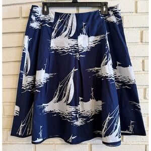 Talbots Women's Sailboat Cotton Blue & White Print A-line Skirt Size 12‎ Petite
